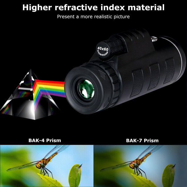 40X60 HD BAK4 Monocular Telescope+Phone Clip Tripod Night Vision Outdoor Hiking