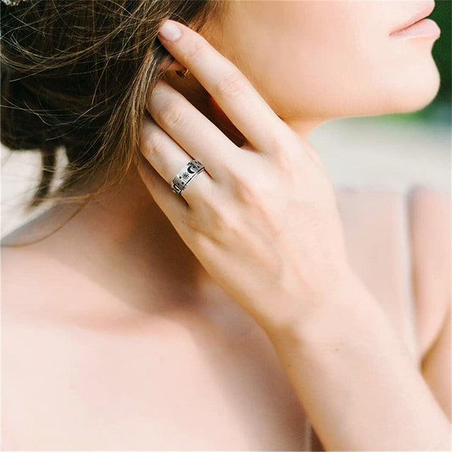 Stainless Steel Moon and Star Anxiety Spinner Ring for Men Woman Fidget 3 Color