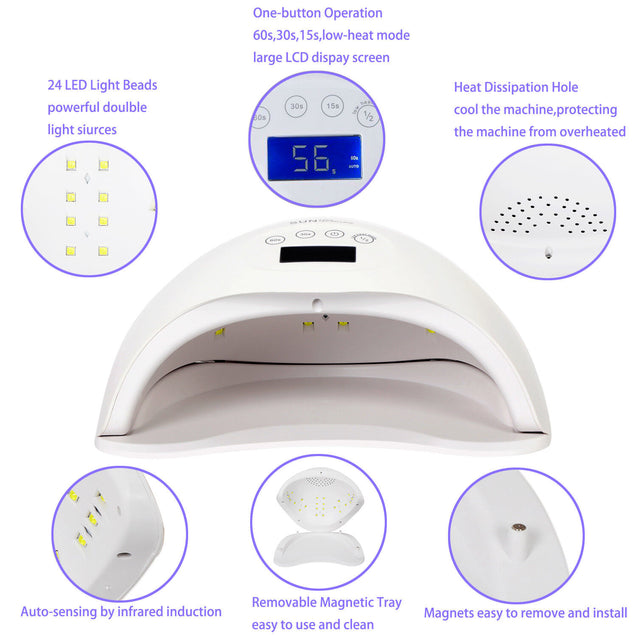 48W Professional 24 LED UV Nail Lamp Dryer Gel Polish Light Curing Machine US