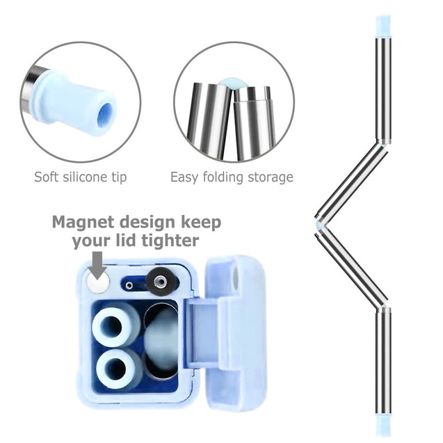 Pack of 2 ECO Friendly Reusable Collapsible Straws Stainless Steel Portable Case