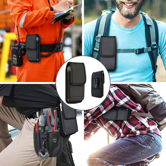Cell Phone Pouch with Belt Loop and Metal Clip Holster Screen Size 5.2" to 5.5"