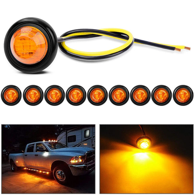 20X 3/4" 12V Marker Lights LED Truck Trailer Round Side Bullet Light Amber Red