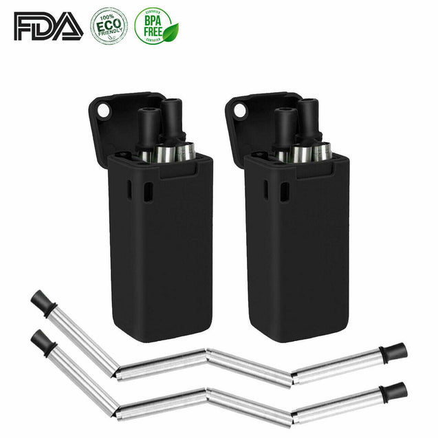 Pack of 2 ECO Friendly Reusable Collapsible Straws Stainless Steel Portable Case