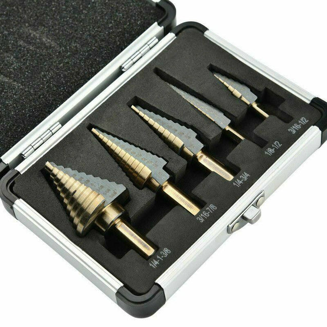 5X HSS Cobalt Multiple Hole Cut 50 Sizes Step Drill Bit Set Kit w/ Aluminum Case