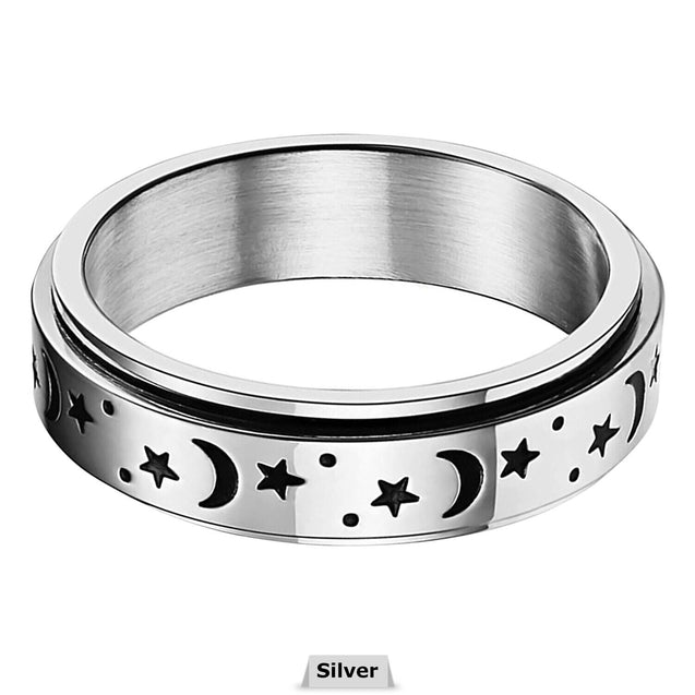 Stainless Steel Moon and Star Anxiety Spinner Ring for Men Woman Fidget 3 Color