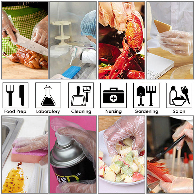 200/500/1000 Plastic Gloves Disposable Premium Polythene Catering Food Mechanics