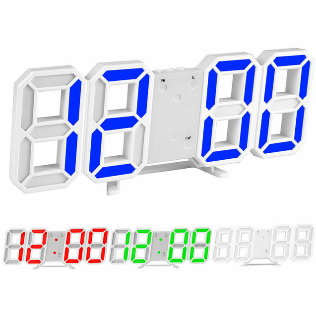 Digital 3D LED Big Wall Desk Alarm Clock Snooze 12/24 Hours Auto Brightness USB