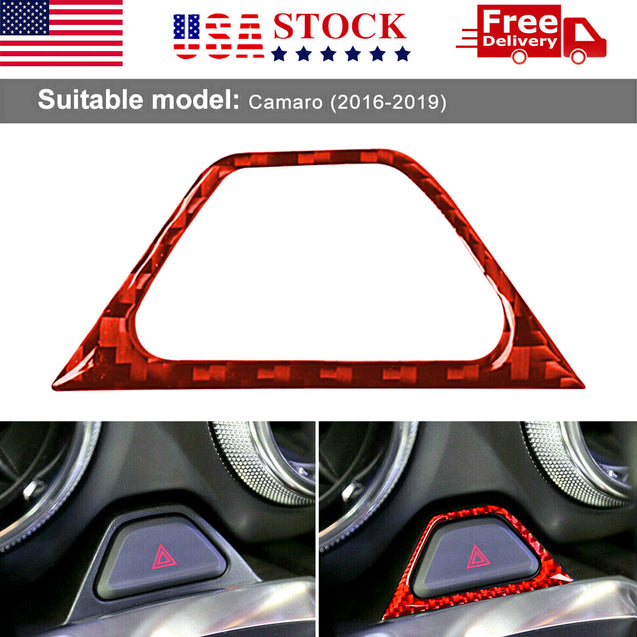 Carbon Fiber Warning Light Button Cover Trim Red For Chevrolet Camaro 2016-2019