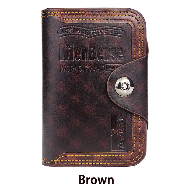 Mens Men's S4 Retro Leather Vertical Section Credit Card Holder Wallet with Hasp