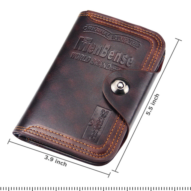 Mens Men's S4 Retro Leather Vertical Section Credit Card Holder Wallet with Hasp