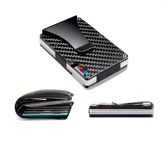 Men's RFID Blocking Slim Money Clip Carbon Fiber Wallet ID Credit Card Holder