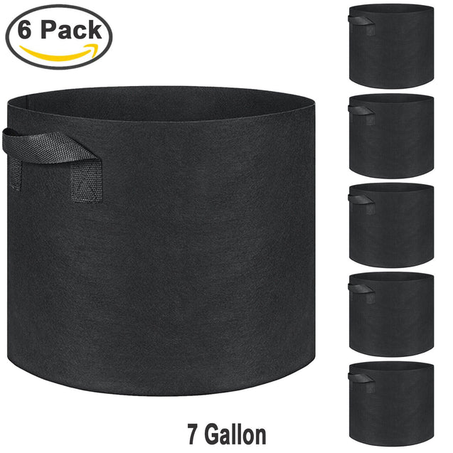 6 Pk Grow Bags Plant Fabric Pot Nursery Soil Bag with Handles Thickened Nonwoven