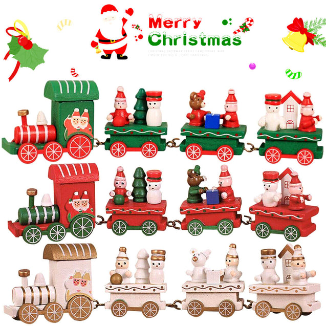 Christmas Wood Train Santa Claus Xmas Ornament Kids Toy Gift Festival Home Decor