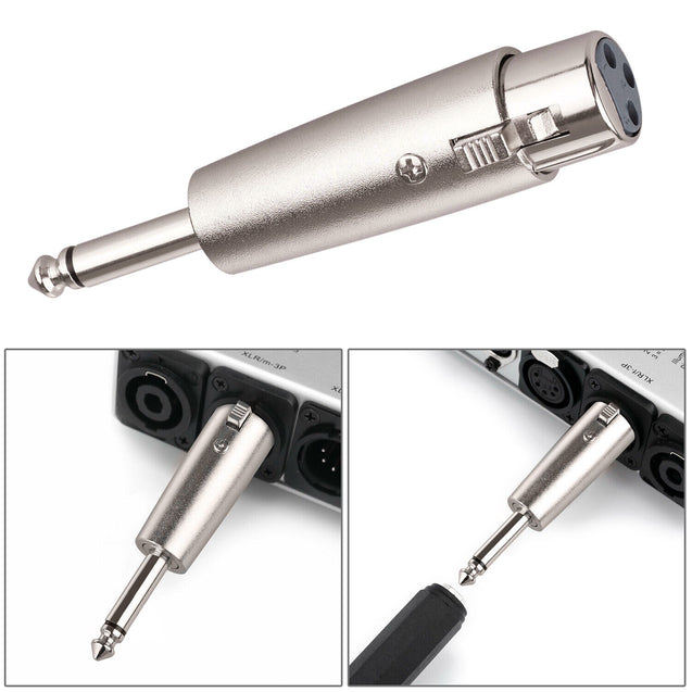 3Pin XLR Female to 1/4" 6.35mm Mono Male Plug Audio Cable Mic Adapter 4 Pack
