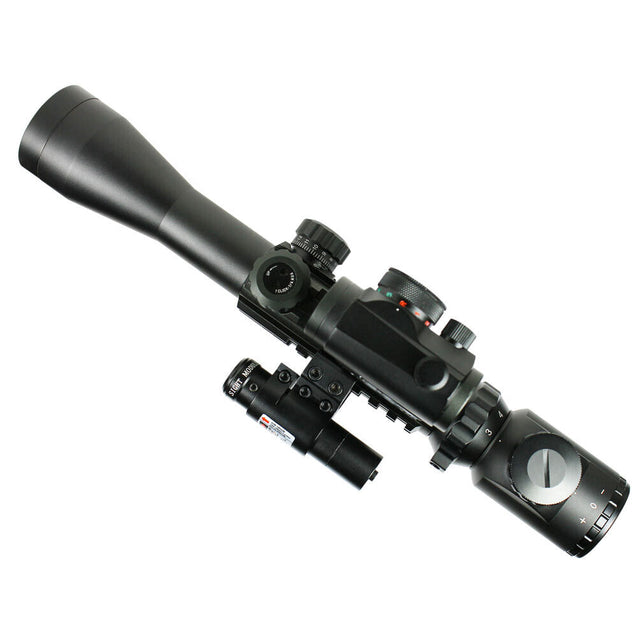 3-9X40 Illuminated Rifle Scope with Red Laser & 5 MOA Dot Sight