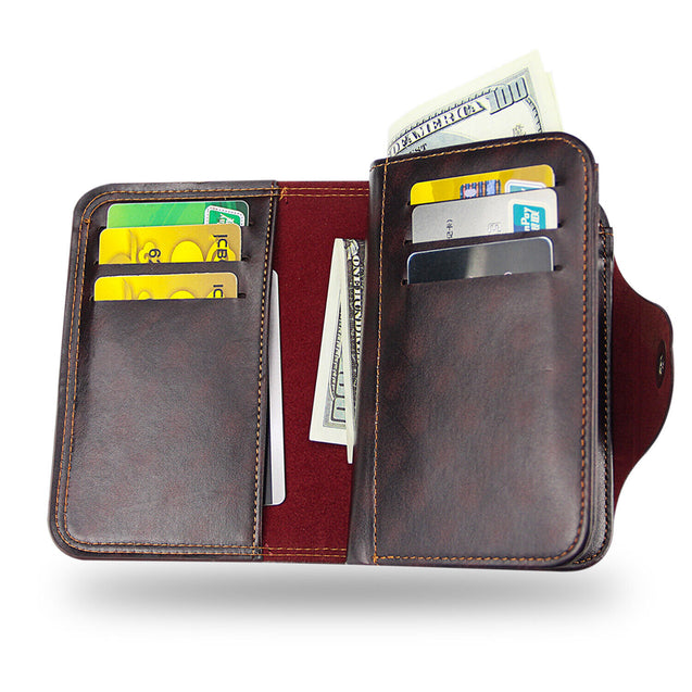 Mens Men's S4 Retro Leather Vertical Section Credit Card Holder Wallet with Hasp
