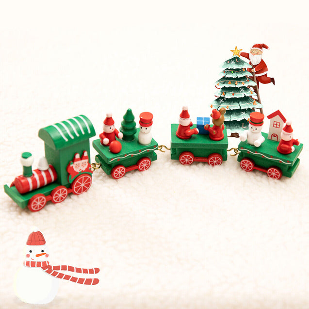 Christmas Wood Train Santa Claus Xmas Ornament Kids Toy Gift Festival Home Decor