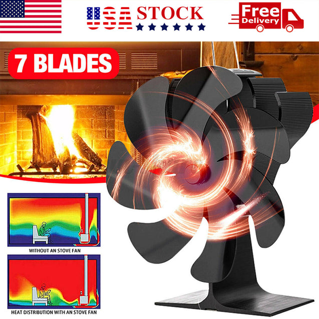 7 Blade 1400rpm Fireplace Stove Fan Heat Powered Silent Wood Log Fuel Saving Eco