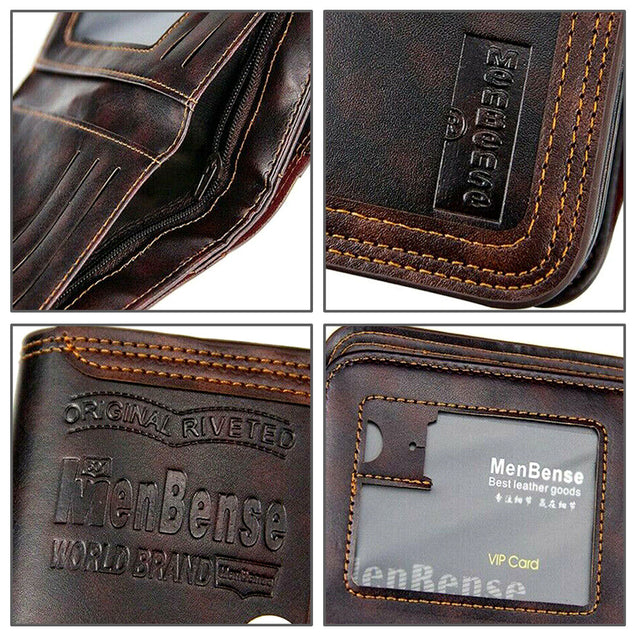 Mens Men's S4 Retro Leather Vertical Section Credit Card Holder Wallet with Hasp