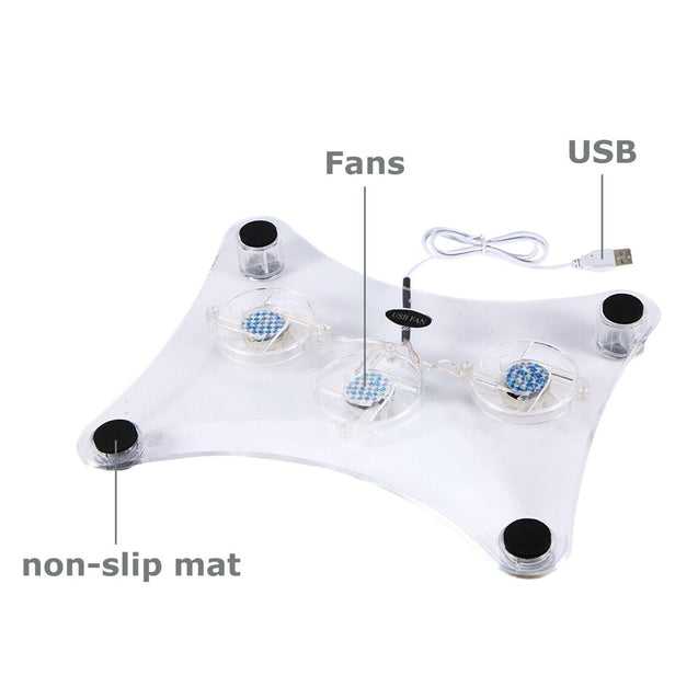 3 Fans USB Cooler Cooling Pad Stand LED Light Radiator for Laptop PC Notebook