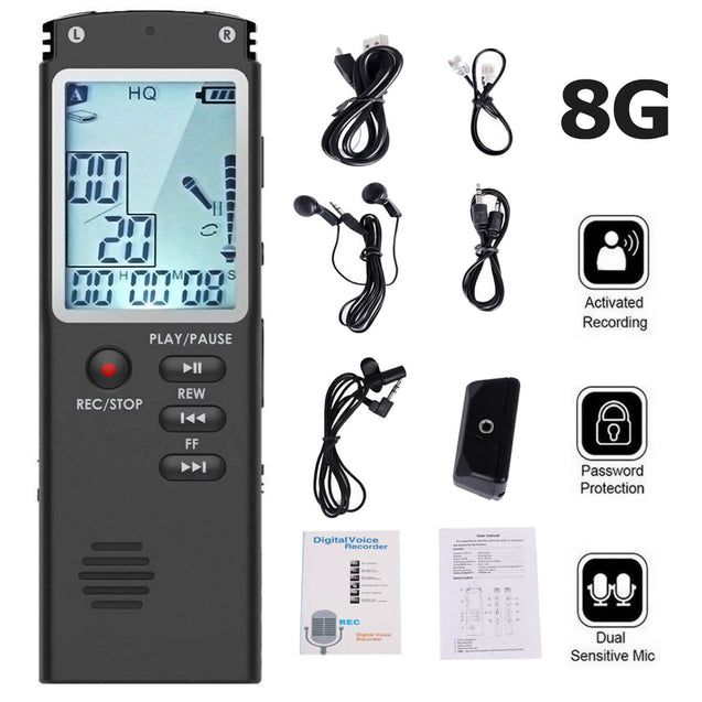 Voice Activated Mini Digital Sound Audio Recorder Dictaphone MP3 Player 8/16/32G