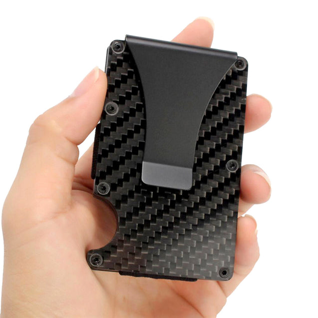 Men's RFID Blocking Slim Money Clip Carbon Fiber Wallet ID Credit Card Holder