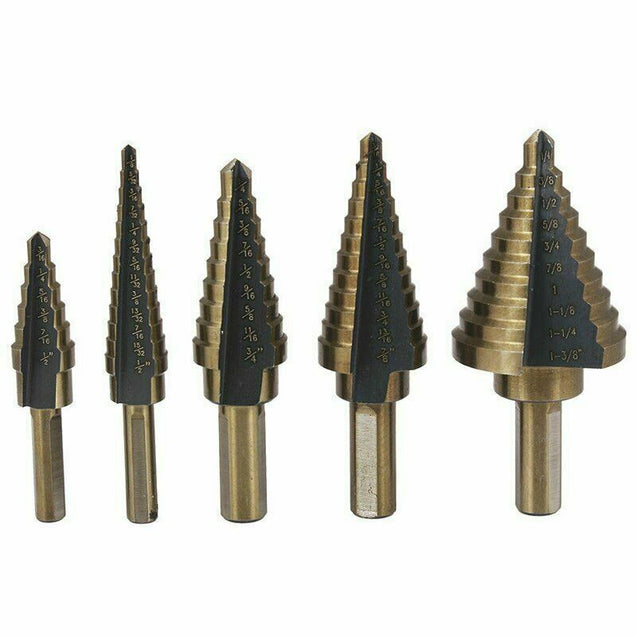 5X HSS Cobalt Multiple Hole Cut 50 Sizes Step Drill Bit Set Kit w/ Aluminum Case