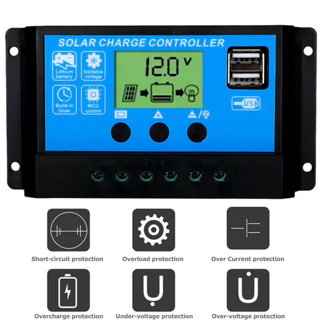 60A 12V/24V PWM Solar Panel Regulator Charge Controller Auto Focus Tracking