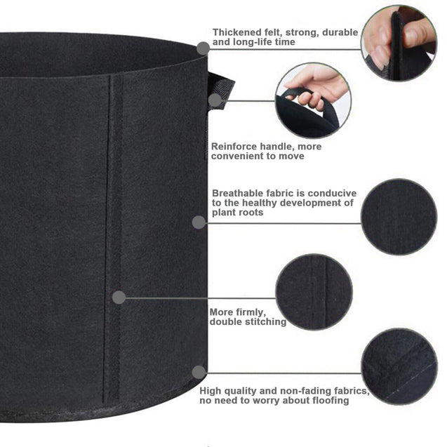 6 Pk Grow Bags Plant Fabric Pot Nursery Soil Bag with Handles Thickened Nonwoven