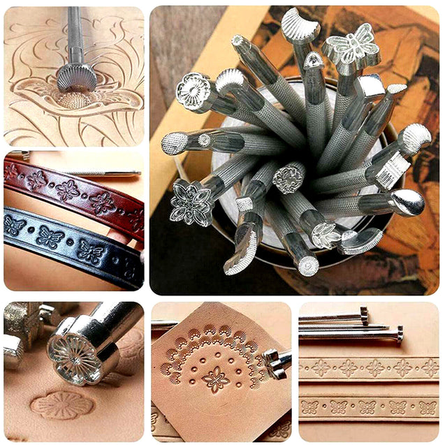 20PCS Leather Tools Working Saddle Making Set Carving Craft Stamps Punch DIY