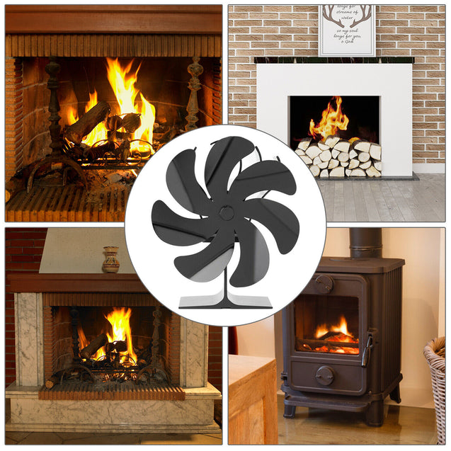 7 Blade 1400rpm Fireplace Stove Fan Heat Powered Silent Wood Log Fuel Saving Eco