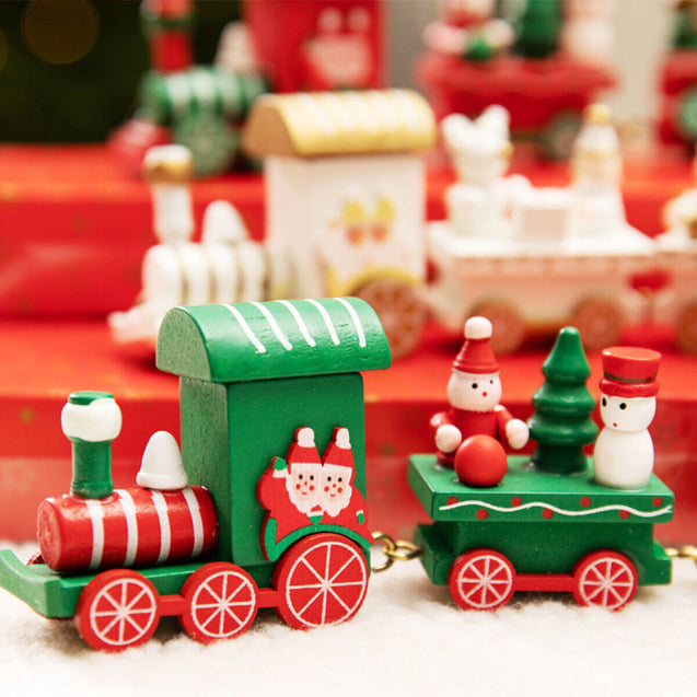 Christmas Wood Train Santa Claus Xmas Ornament Kids Toy Gift Festival Home Decor