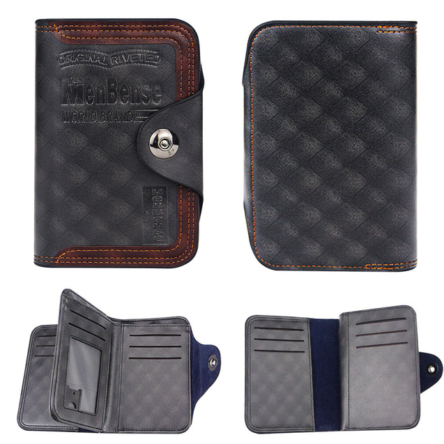 Mens Men's S4 Retro Leather Vertical Section Credit Card Holder Wallet with Hasp