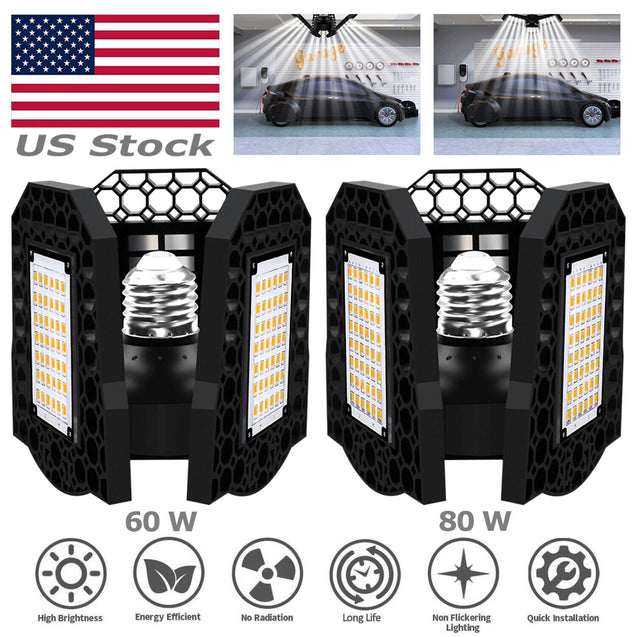 Super Bright 60W/80W 8000LM Deformable LED Garage Light Shop Ceiling Lights Bulb