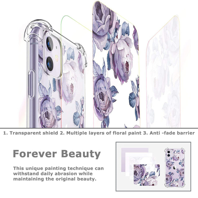 iPhone 11 Case Clear Flower Design Soft Flexible TPU Ultra Thin Shockproof
