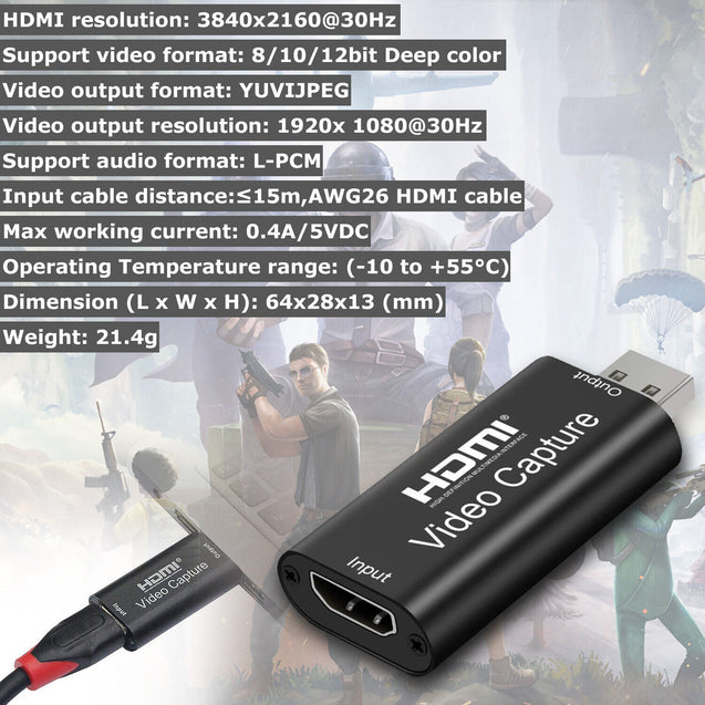 HDMI to USB2.0 Video Capture Card 1080P Recorder Phone Game/Video Live Streaming