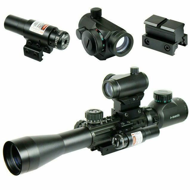 3-9X40 Illuminated Rifle Scope with Red Laser & 5 MOA Dot Sight