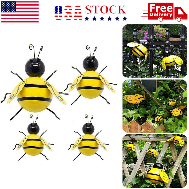 Decorative Metal Bumble Bee Garden Accents - Lawn Ornaments - Set of 4