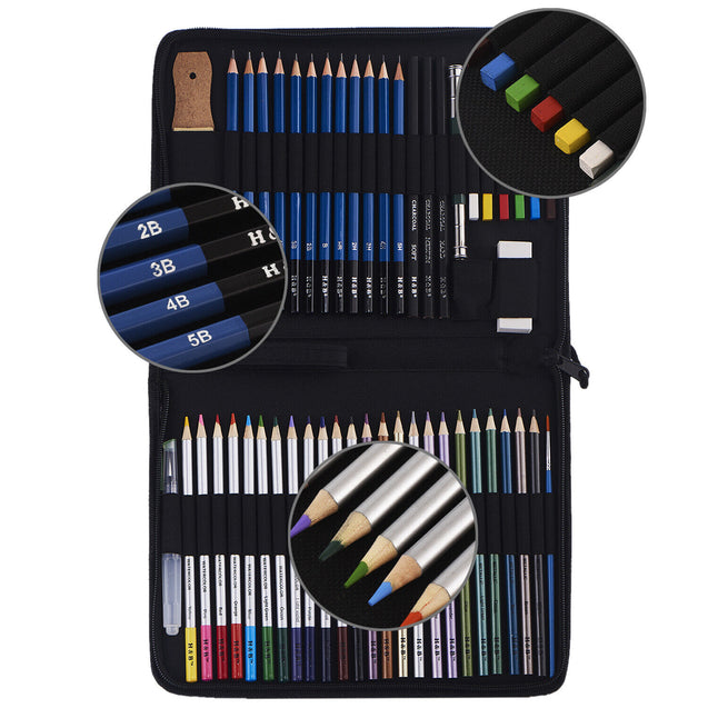 51pcs Professional Drawing Artist Kit Set Pencils and Sketch Charcoal Art & Bag