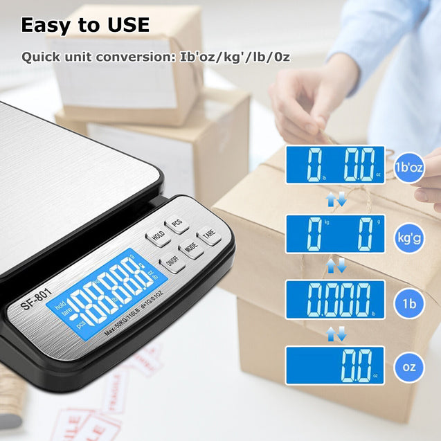 110 LB x 1g Digital Scale Postal Shipping Scale AC Adapter Battery SF-801