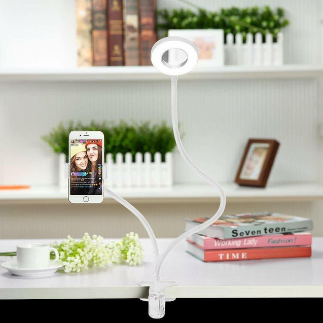 LED Selfie Ring Light Phone Holder Flexible Stand Long Arm for Stream Live Lamp