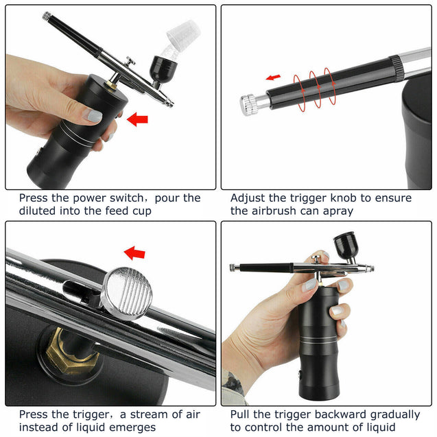 Portable Air Compressor Kit Air-Brush Paint Spray Gun Nail Tattoo Art Airbrush