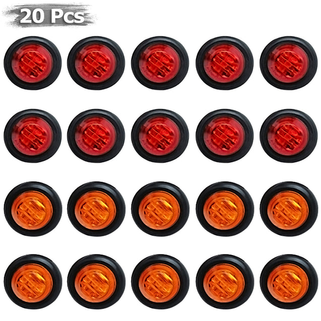20X 3/4" 12V Marker Lights LED Truck Trailer Round Side Bullet Light Amber Red
