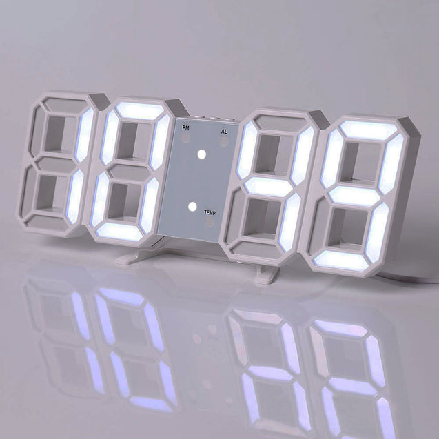 Digital 3D LED Big Wall Desk Alarm Clock Snooze 12/24 Hours Auto Brightness USB