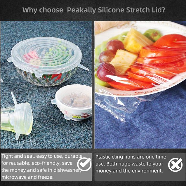 6 PCS Silicon Reusable Stretch Lids Food Bowl Containers Dishes Covers