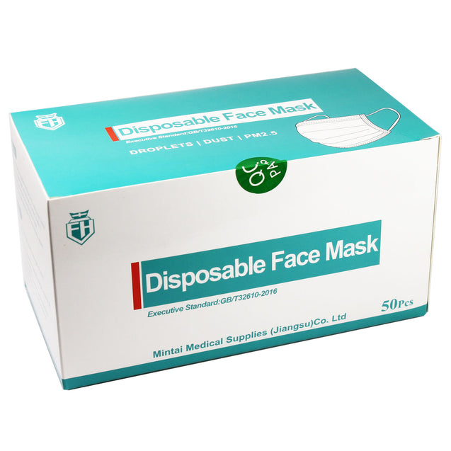 50 PCS 3-PLY Disposable Face Mask Dental Protective with Earloop Mouth Cover