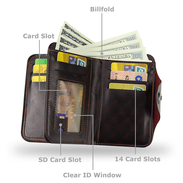 Mens Men's S4 Retro Leather Vertical Section Credit Card Holder Wallet with Hasp
