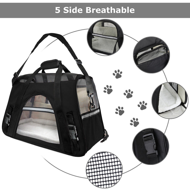 Pet Dog /Small Cat Carrier Soft Sided Comfort Bag Travel Case Airline Approved