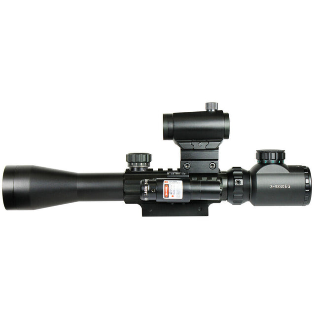 3-9X40 Illuminated Rifle Scope with Red Laser & 5 MOA Dot Sight