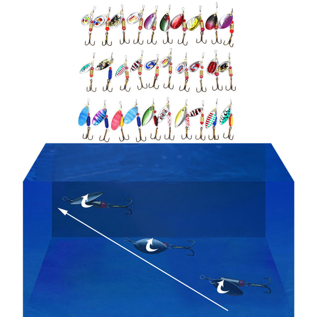 30 PCS Fishing Lures Metal Spinner Baits Bass Tackle Crankbait Trout Spoon Trout